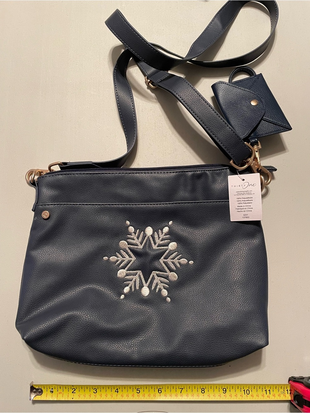 Thirty-One Navy Crossbody Bag with Snowflake  NWT